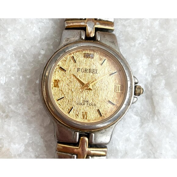 Forbel 24k Gold Foil Dual Dual Toned Vintage Wristwatch - 26mm - WORKS! - Picture 1 of 10